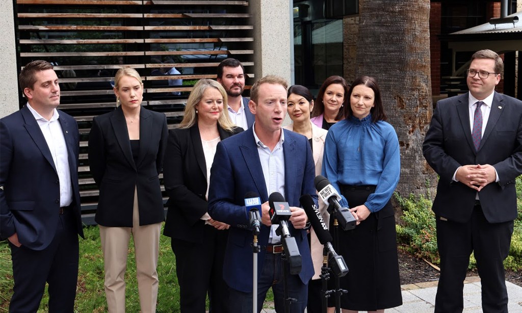 Opposition Leader David Speirs with members of his shadow cabinet. Photo: Tony Lewis/InDaily