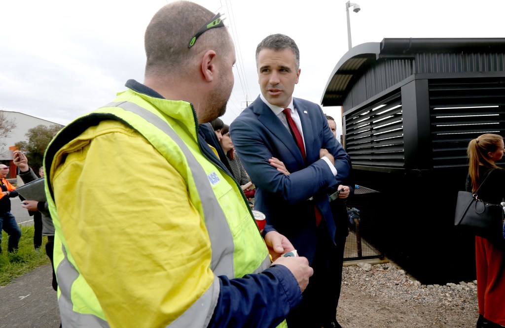 Premier Peter Malinauskas with Australian Submarine Corporation workers. Photo: Kelly Barnes/AAP