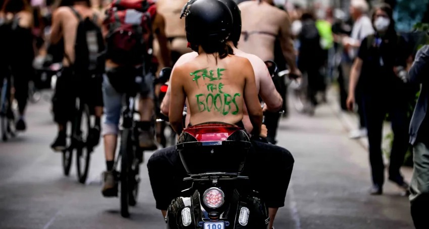 A 'free the nipple' protest in Berlin. Photo: EPA/Filip Singer
