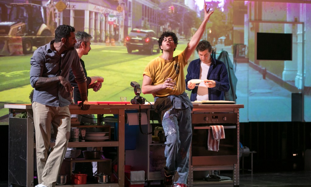 Two screens project New York City in motion in the stage production of 'A Little Life' which was presented at Adelaide Festival 2023. Photo: Adam Forte, Daylight Breaks