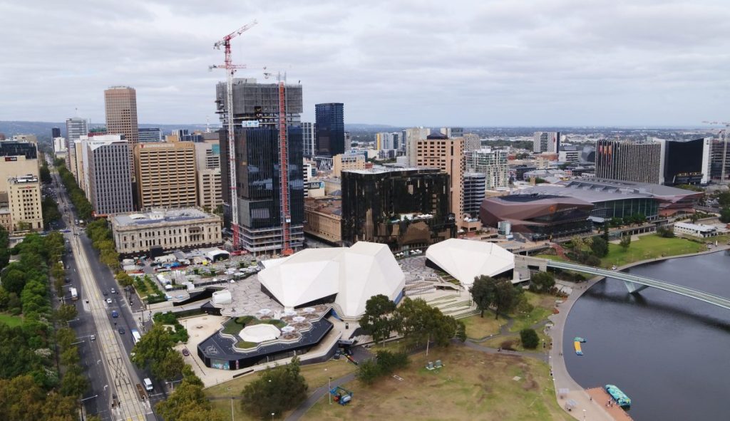Thumbnail for Second Festival Plaza tower details up in air