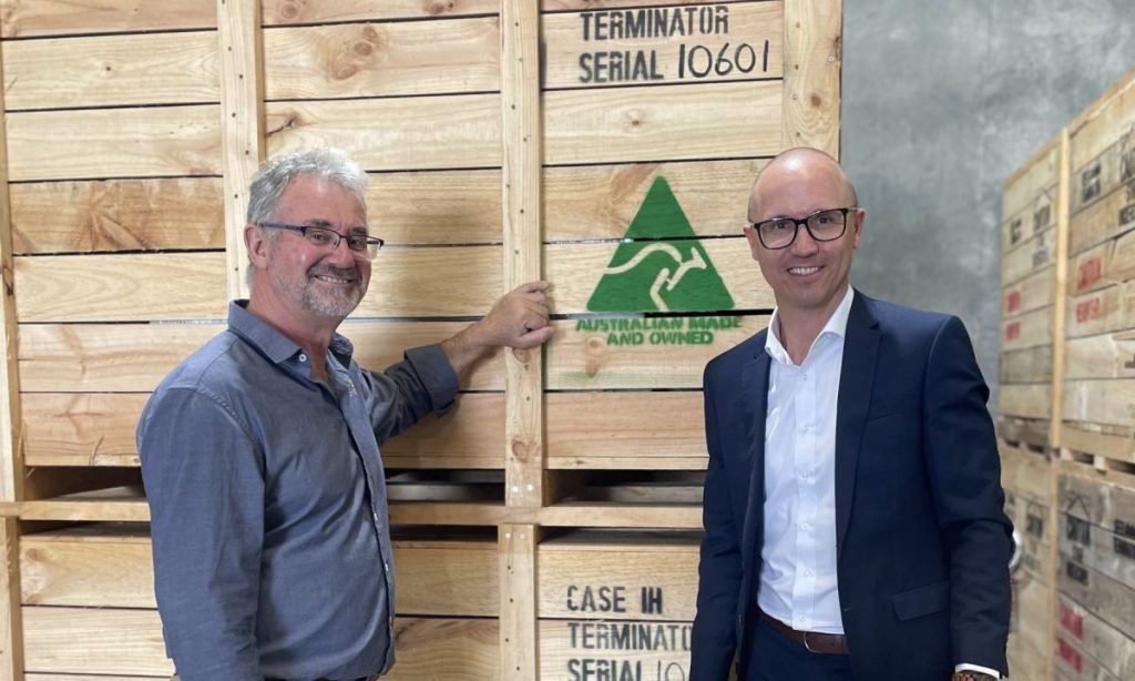 Seed Terminator executive director Mark Ashenden (left) and Export Finance Australia SA director Andrew Perkins. Photo supplied.