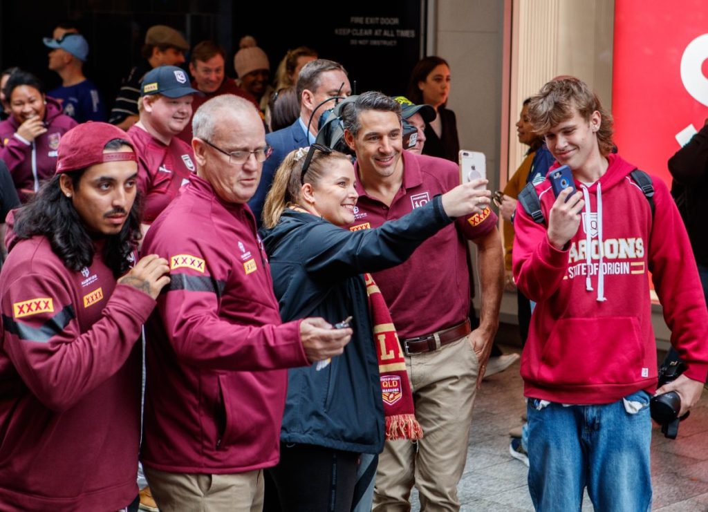 Queensland coach Billy Slater with fans in Rundle Mall ahead of the State of Origin opener at Adelaide Oval. Photo: AAP/Matt Turner
