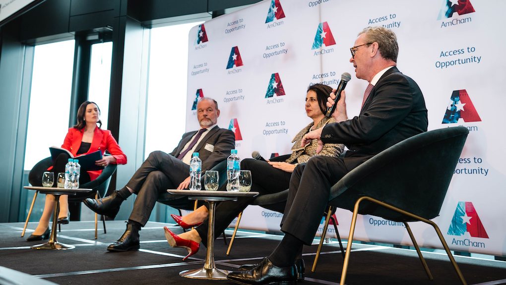 Amcham defence panel from right: Christopher Pyne, Christine Zeitz, Richard Price and Belinda Heggen. Photo: Dustin Wilson