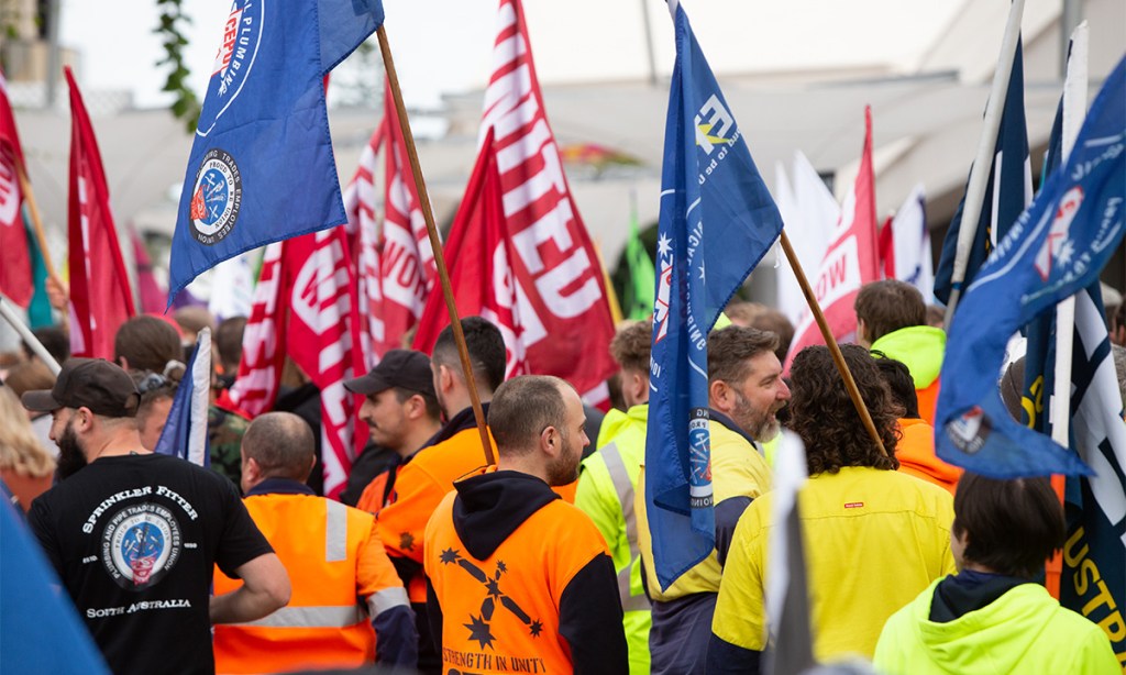 Unionists at a protest rally before the Upper House debate. Photo: Brett Hartwig/InDaily