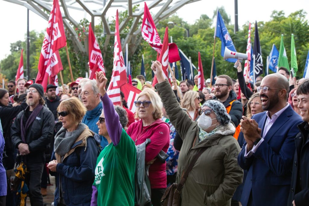A protest against tougher penalties for public obstruction before the Bill was debated and passed in the Upper House. Photo: Brett Hartwig/InDaily