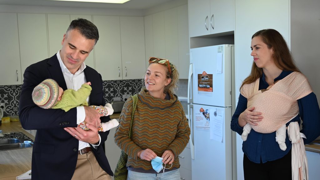 Premier Peter Malinauskas meeting baby Daisy at Kangaroo Island Hospital last week where birthing services have resumed. Photo: Belinda Willis/InDaily