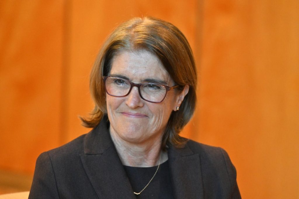 Michele Bullock after being named new Reserve Bank of Australia Governor at Parliament House on Friday. She will take up the role in September. Photo: AAP/Mick Tsikas