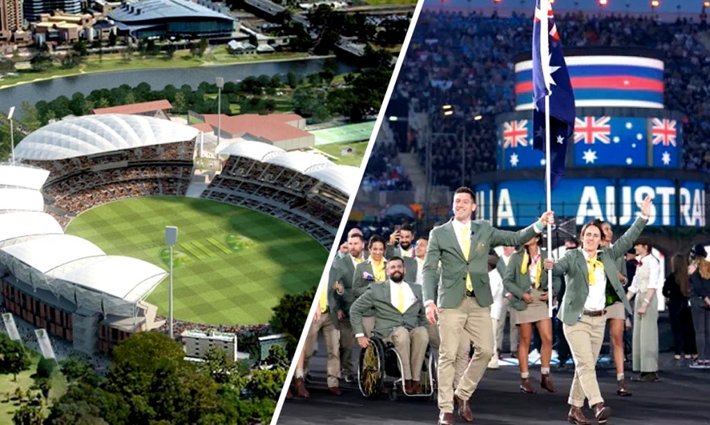 Adelaide Oval was once pitched as the centrepiece of a 2026 Commonwealth Games  in Adelaide - but successive South Australian governments have now refused to launch a bid. Left photo: supplied; right photo: Davies/PA Wire.