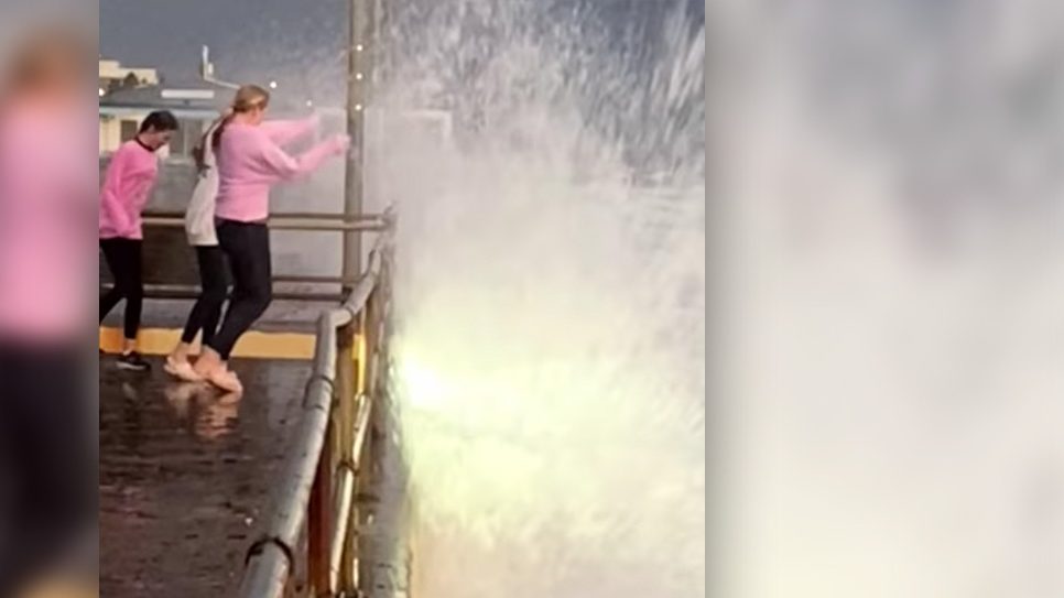 High waves batter the Henley Beach seawall during recent storms. Photo: Facebook