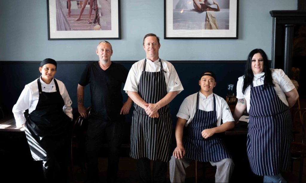 Sussex Hotel sous chef Melissa Fazzini (far right) and head chef Chris Wilson (centre), with Hasna Hena, Adrian Seadon and Keshev Syangtan (L-R) 