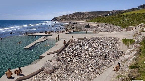 Marion Council's artist impression of proposed 50m seaside pool at Hallett Cove. Nicole Larkin Design Architect 