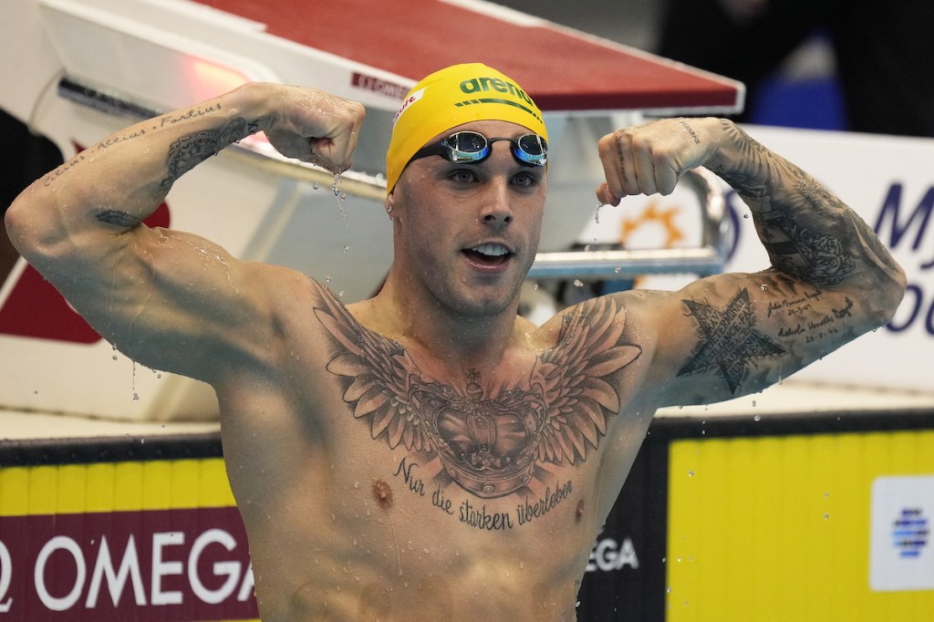 Kyle Chalmers after winning the Men's 100m Freestyle Final of the World Aquatics Championships 2023 in Fukuoka, Japan. Photo: EPA/FRANCK ROBICHON