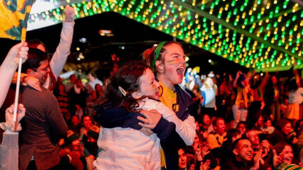 Adelaide crowds erupt at the Women's World Cup festival plaza fan site last night. Photo: South Australian Tourism Commission