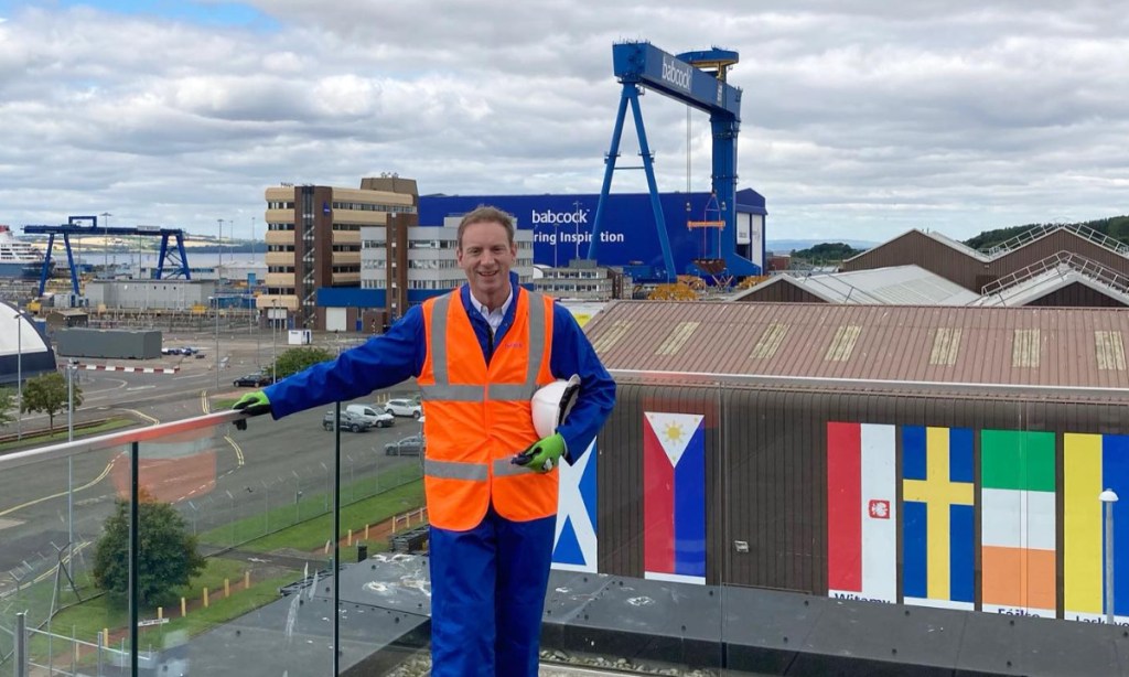 David Speirs at the Babcock shipyard at Rosyth, during his recent AUKUS-focused UK visit. Photo: Facebook