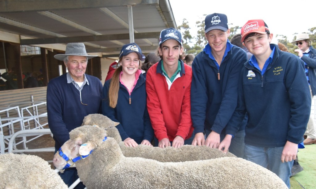 Local farmer John Staker with Clare High School participants Alice McMurray, Oliver Jones, Mitch Brereton and Brady Gray. Photo by Gabrielle Hall.