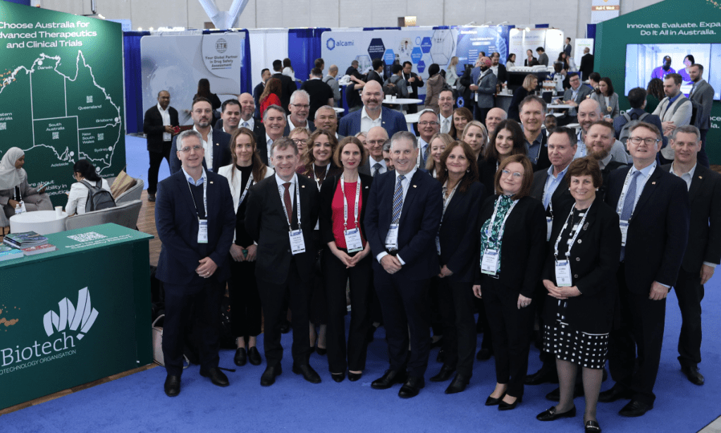 Minister Nick Champion with local delegates at the trade event in the United States. Photo: supplied. 