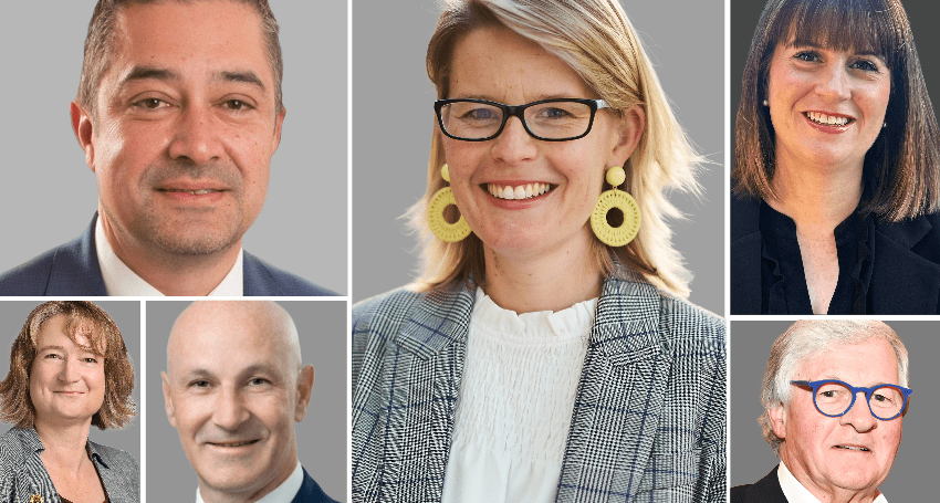 Sean Ebert (left, above), Anne Collins (left, below left), John Piteo (left, below right), Alice Rolls (centre), Susan Crago (right, above) and David McKee (right, below) have all been appointed to new roles.