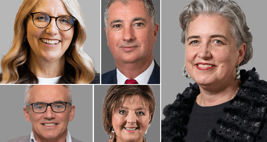Melissa de Zwart (left, above), Mark Roderick (left, below), Angelo Catinari (centre, above), Beth Davidson-Park (centre, below) and Penny Griggs (right) have all been appointed to new roles.