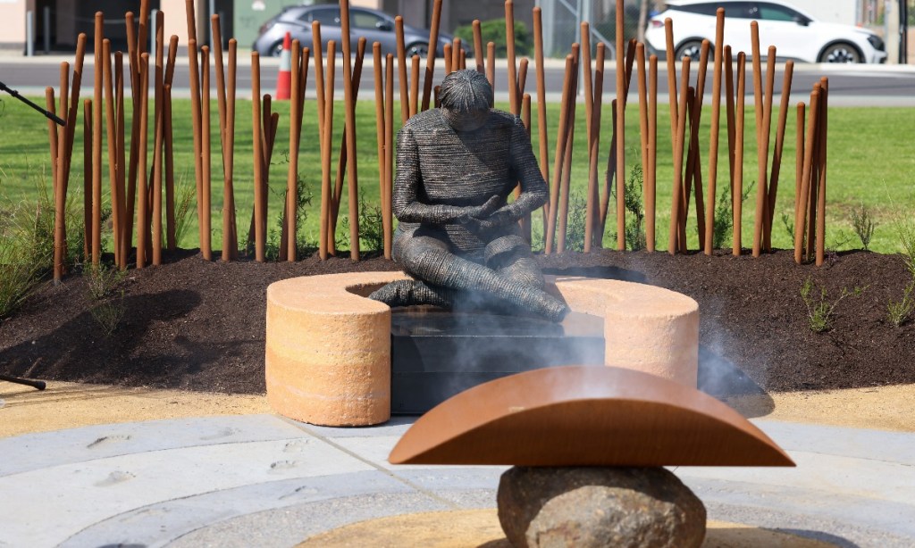 Artist Aunty Yvonne Koolmatrie's sculpture is the centrepiece of the Place of Reflection - a memorial to Australia’s Stolen Generations. Photo: Tony Lewis/InDaily.