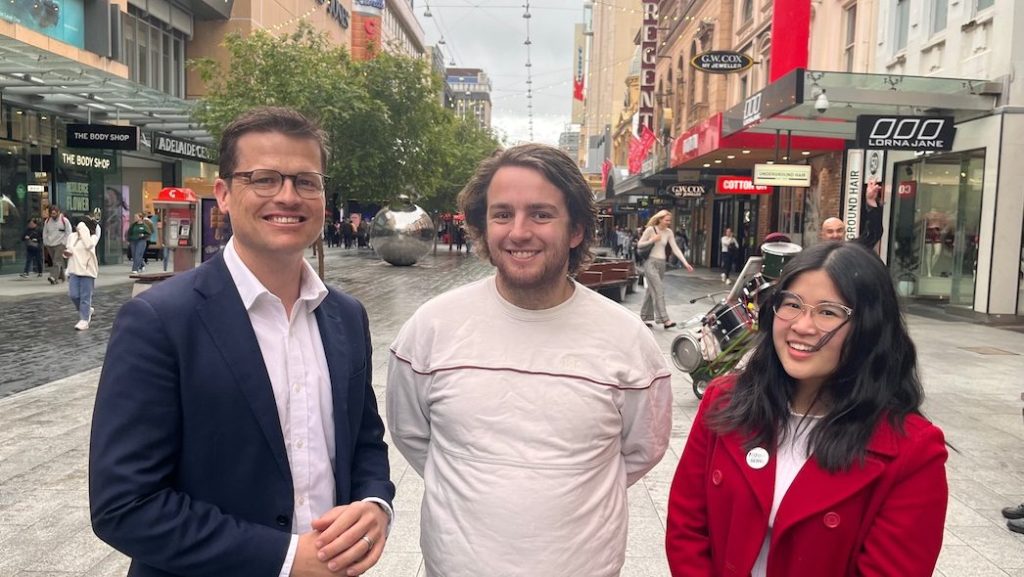 New steps are being taken to protect retail staff being abused and assaulted. SDA secretary Josh Peak, McDonald's worker Connor Boyle and Coles worker Gabbi Colloff. Photo: Belinda Willis