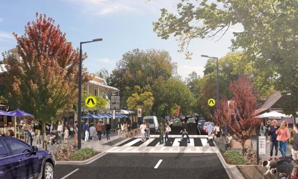 An upgrade to Mount Barker Road, Hahndorf's main street, was one part of a $250 million Hahndorf upgrade project the federal government is no longer funding. Image: supplied