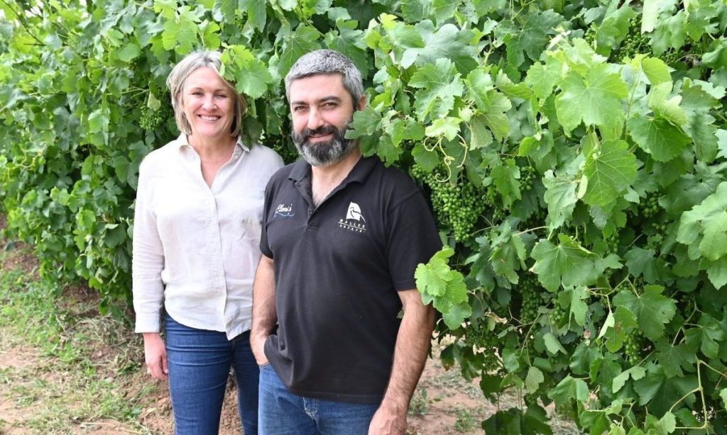 Riverland Wine's Lyndall Rowe and Jim Markeas. Photo: Belinda Willis/InDaily
