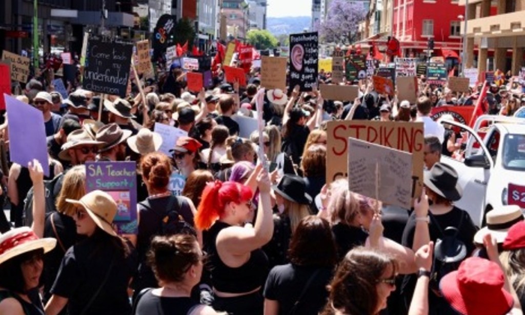 Thumbnail for Striking teachers take to city streets