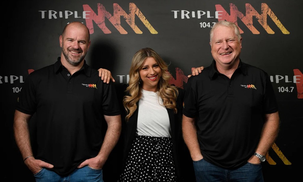 Triple M's dominant breakfast team of Mark Ricciuto, Laura O'Callaghan and Chris Dittmar. Photo: Triple M