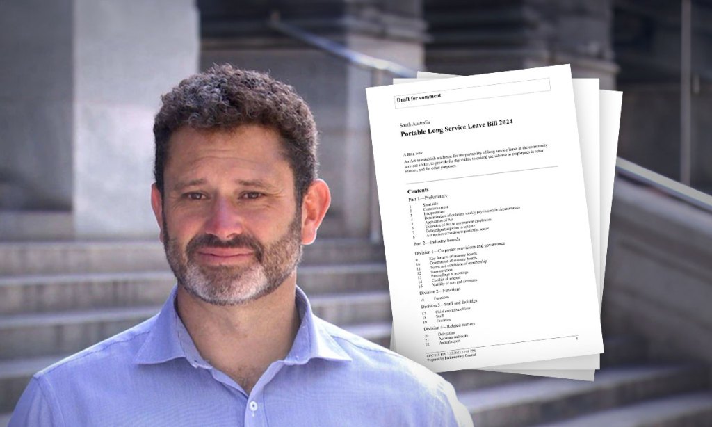 Industrial Relations Minister Kyam Maher. Design: James Taylor/InDaily.