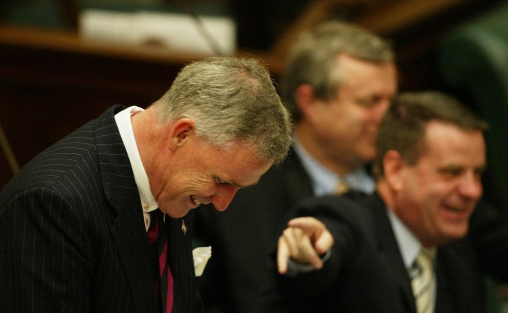 The hard blokes of the Rann era: then Attorney-General Michael Atkinson, Treasurer Kevin Foley and Premier Mike Rann in 2004. Photo: InDaily