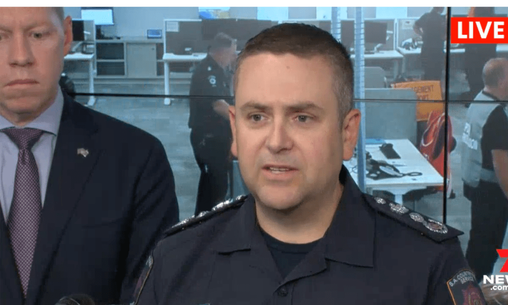 CFS chief officer Brett Loughlin at a press conference this afternoon. Photo: 7News/Facebook