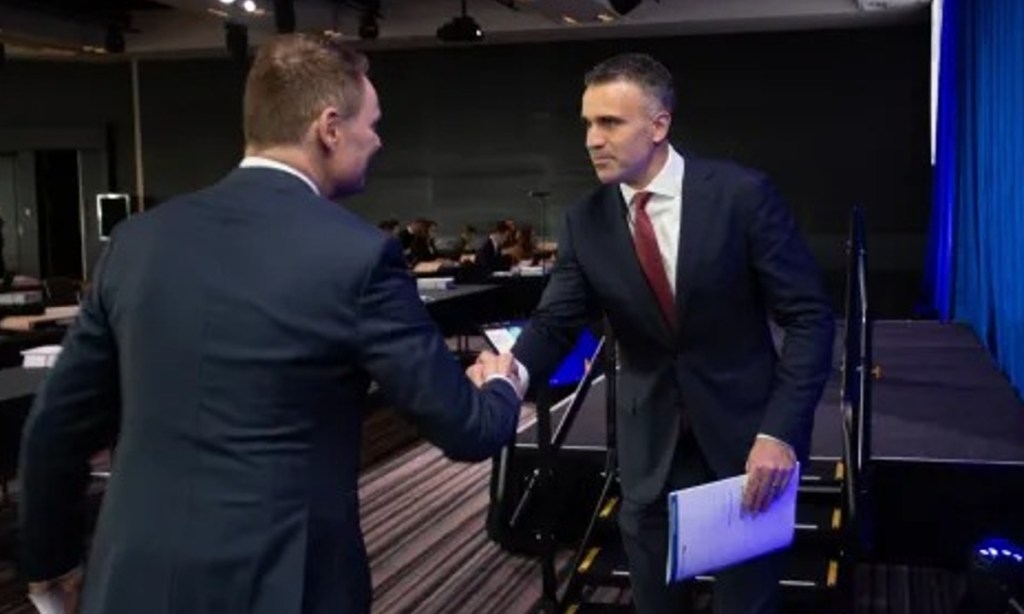 Treasurer Stephen Mullighan and Premier Peter Malinauskas at the 2023/24 State Budget lockup in June. Photo: Brett Hartwig/InDaily