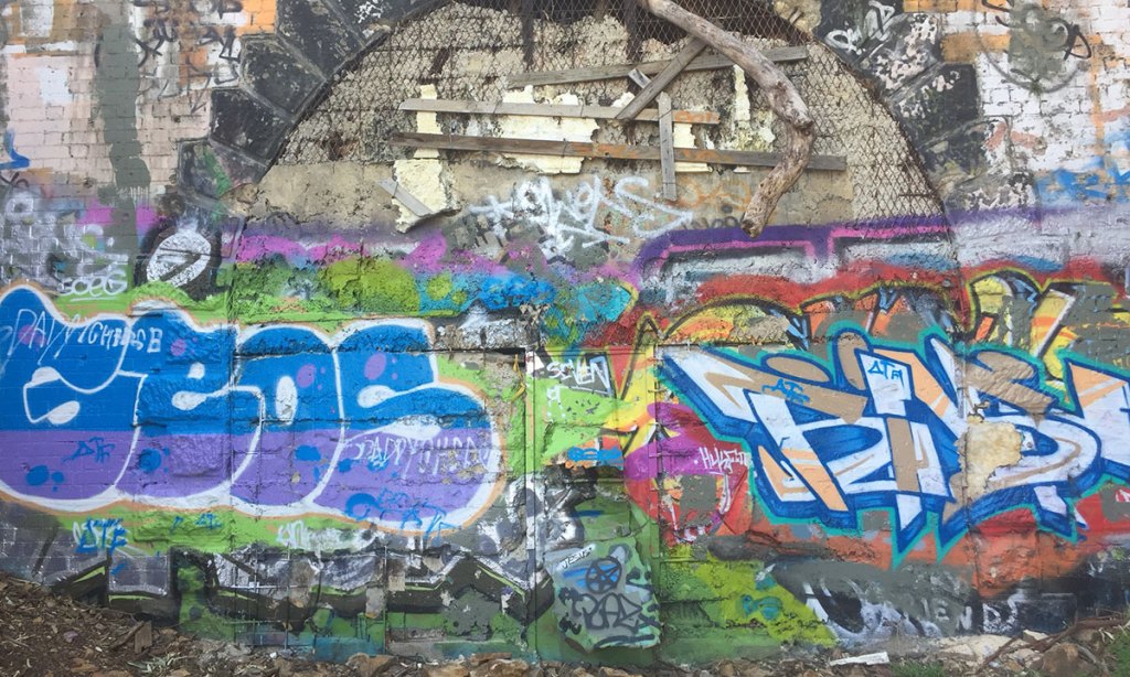 The vandalised exterior of a tunnel at Eden Hills in 2019. Photo: InDaily