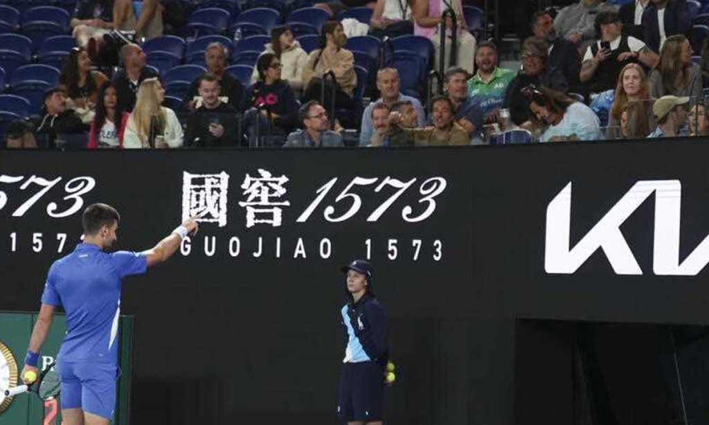 Novak Djokovic calls out a heckler at the Australian Open before going on to defeat Australian Alexei Popyrin. Photo: AP Photo/Asanka Brendon Ratnayake