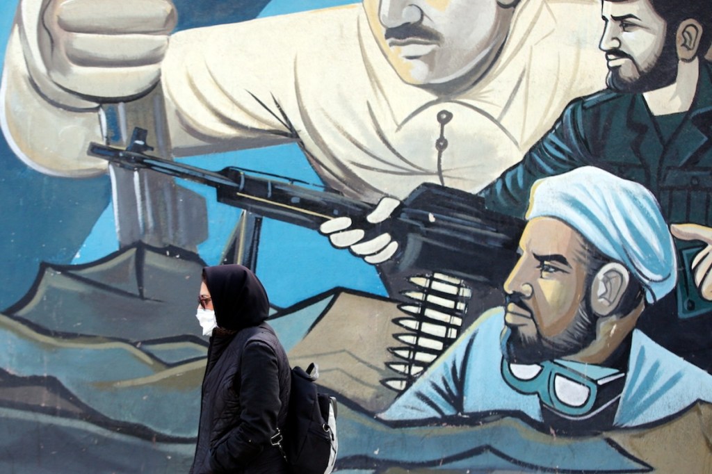 A mural of Revolutionary Guard soldiers in Tehran in January. Photo: Abedin Taherkenareh/EPA