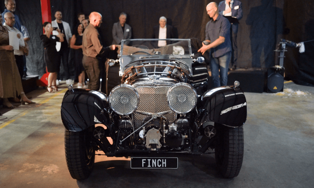 Finch Restorations last night unveiled its authentic reproduction of a 1938 SS Jaguar 100. Photo: Finch Restorations.