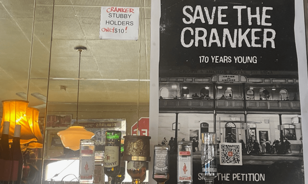 A petition poster in the Crown & Anchor front bar. Photo: David Eccles/InDaily.