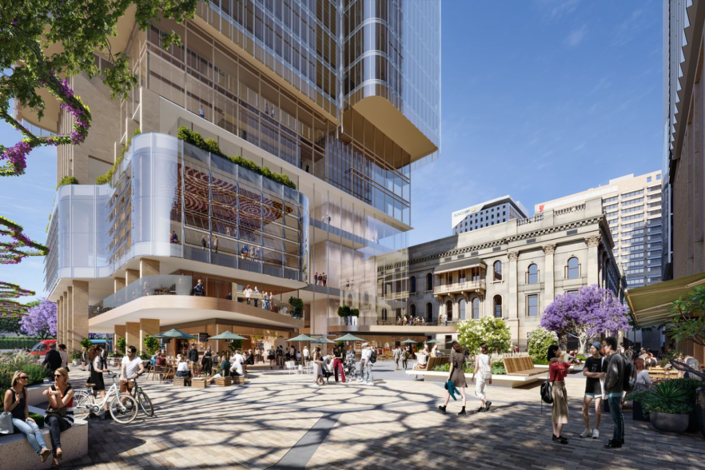 Part of the 38-storey Walker Corporation tower to be built on Festival Plaza behind Parliament House. Image supplied.