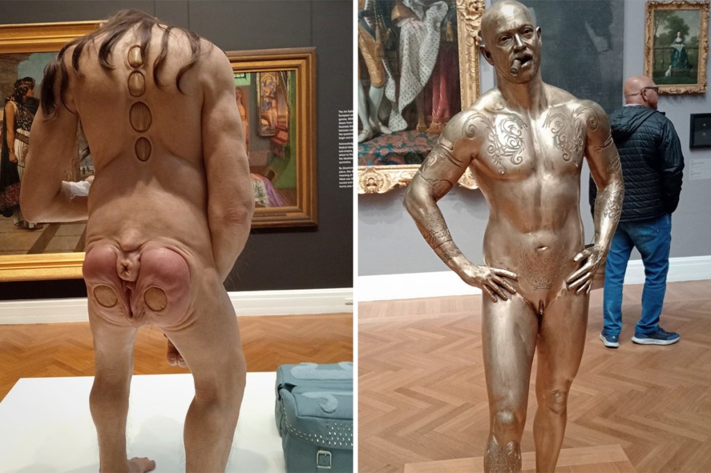 Big Mother (left) and Buck with Cigar (right) on display at the Art Gallery of South Australia. Photo: Facebook