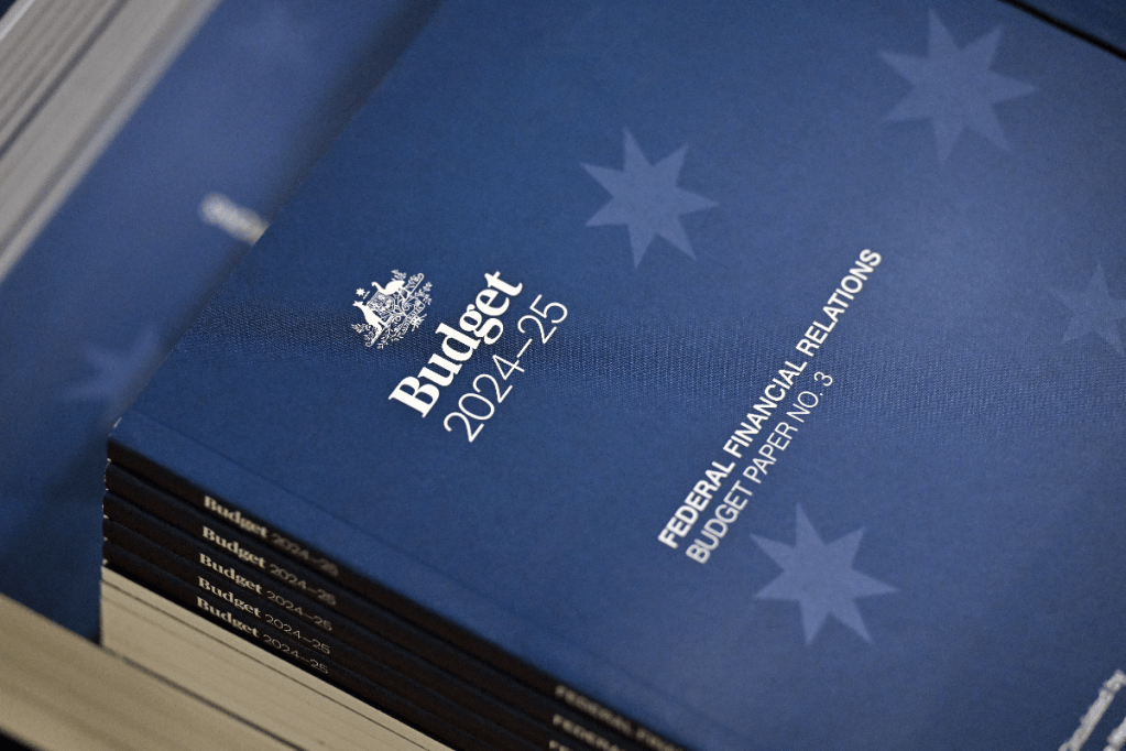 The 2024-2025 Budget Papers are seen at a printing facility prior to being delivered to Parliament House in Canberra. AAP Image/Mick Tsikas.