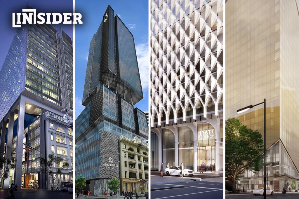 Some of the proposals to redevelop 51 Pirie Street, none of which have come to fruition. Images: Fitzpatrick+Partners (far left) and GHDWoodhead 