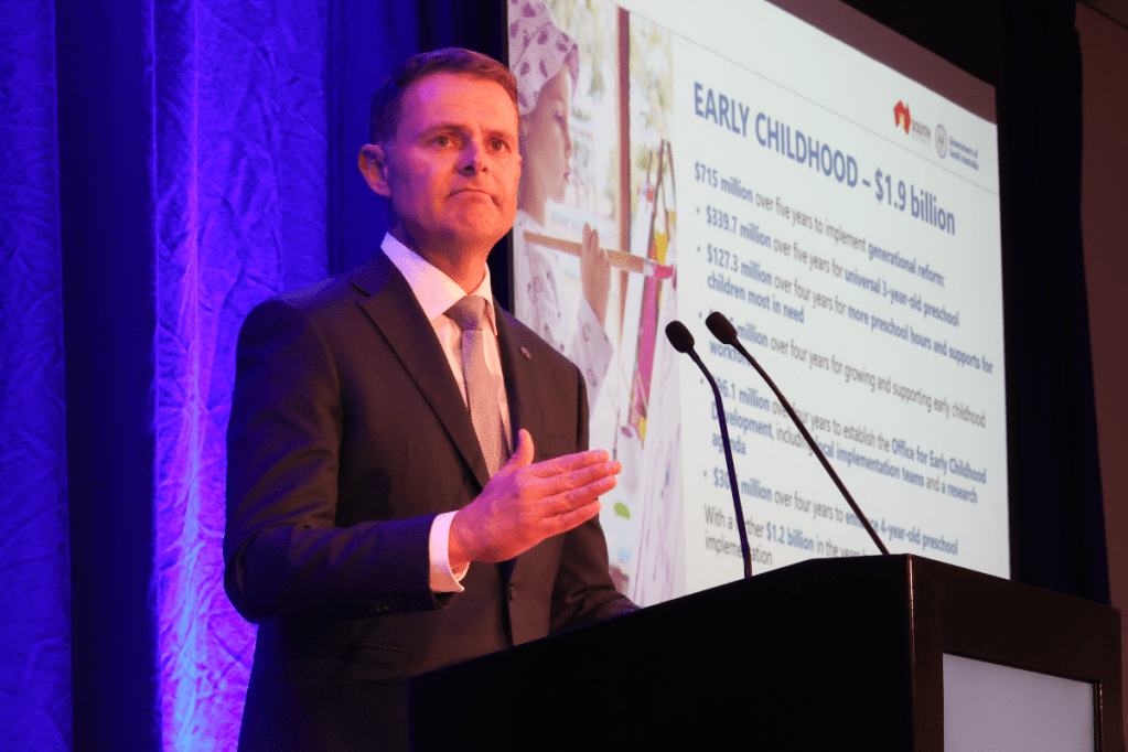 Treasurer Stephen Mullighan unveils the 2024/25 State Budget. Photo: Tony Lewis/InDaily.