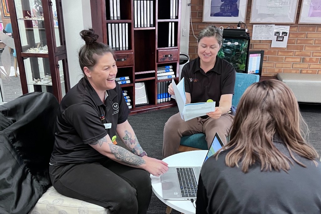 Students working at Roxby Downs Childcare Centre include (left to right clockwise) Carly Mackintosh, Anna Gush (English as a Second Language) and Danielle Demitlica.