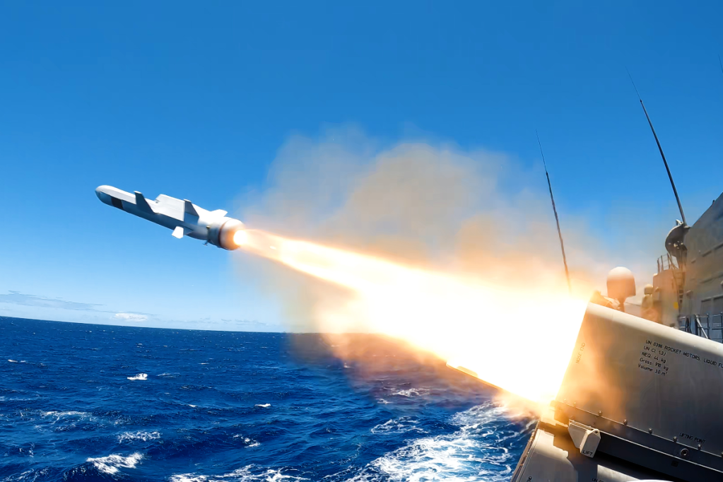 HMAS Sydney fires a Naval Strike Missile off Hawaii. Photo supplied: Defence Department