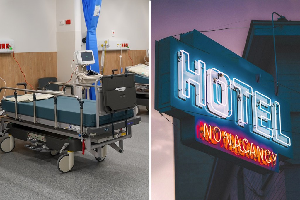 Health Minister Chris Picton said "we need to consider all options" to free up hospital beds, with hotels among the possible options. Left photo: SA Govt/supplied, right photo: Unsplash (stock image). 