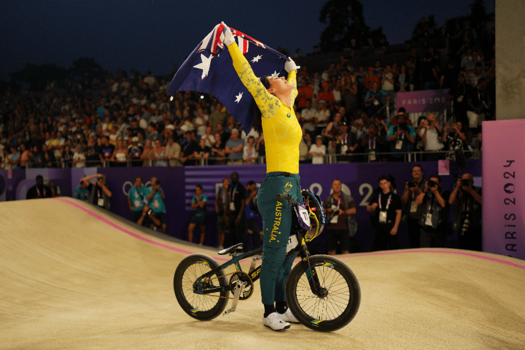 Saya Sakakibara of Australia celebrates winning gold. Photo: AP
