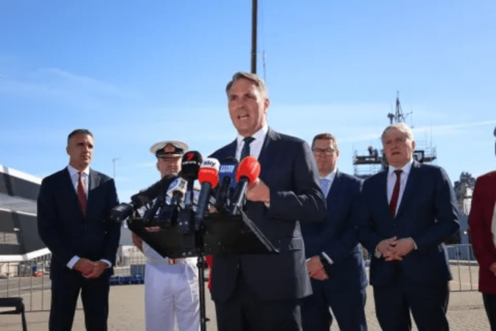 Premier Peter Malinauskas and Defence Minister Richard Marles at Osborne earlier this year. Photo: Tony Lewis/InDaily