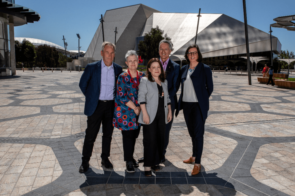 Peter Monteath from Flinders University, Susannah Sweeney and Janine Eckert from the Adelaide Festival Centre, Sean Parsonage from the university, and Christie Anthoney from the Festival Centre. Photo: supplied