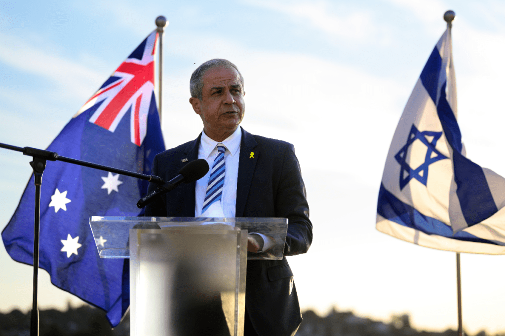 Israel's ambassador to Australia, Amir Maimon, at a memorial service in Sydney. Photo: AAP